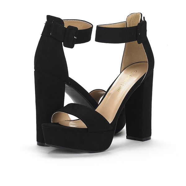 Chunky High Heel Platform Sandals - BLACK NUBUCK - 3